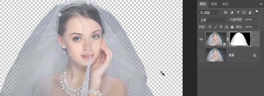 抠取半透明婚纱照片换背景的PS抠图教程